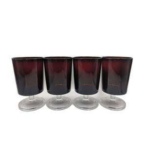 Vintage Luminarc Arcoroc Ruby Red Pedestal Wine Glasses Set of 4 EUC